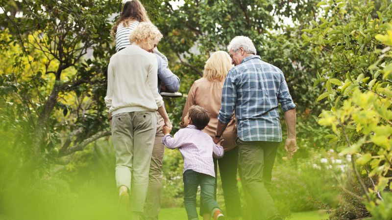 family walking in nature